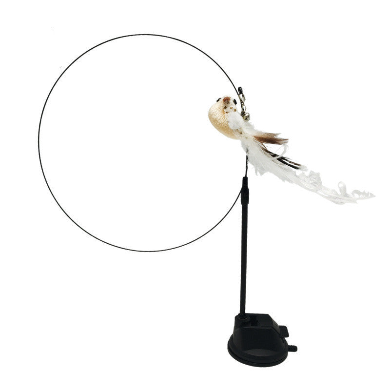 hands-free wire feather cat toy – suction cup teaser wand with flexible steel wire