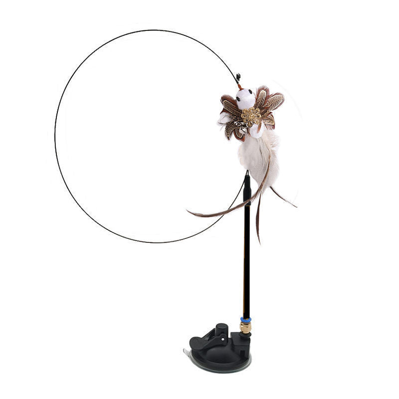 hands-free wire feather cat toy – suction cup teaser wand with flexible steel wire