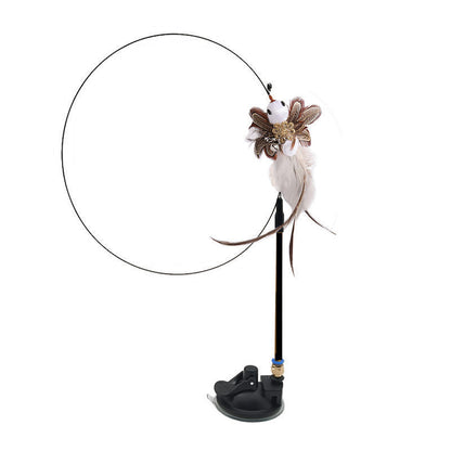 Hands-Free Wire Feather Cat Toy – Suction Cup Teaser Wand with Flexible Steel Wire