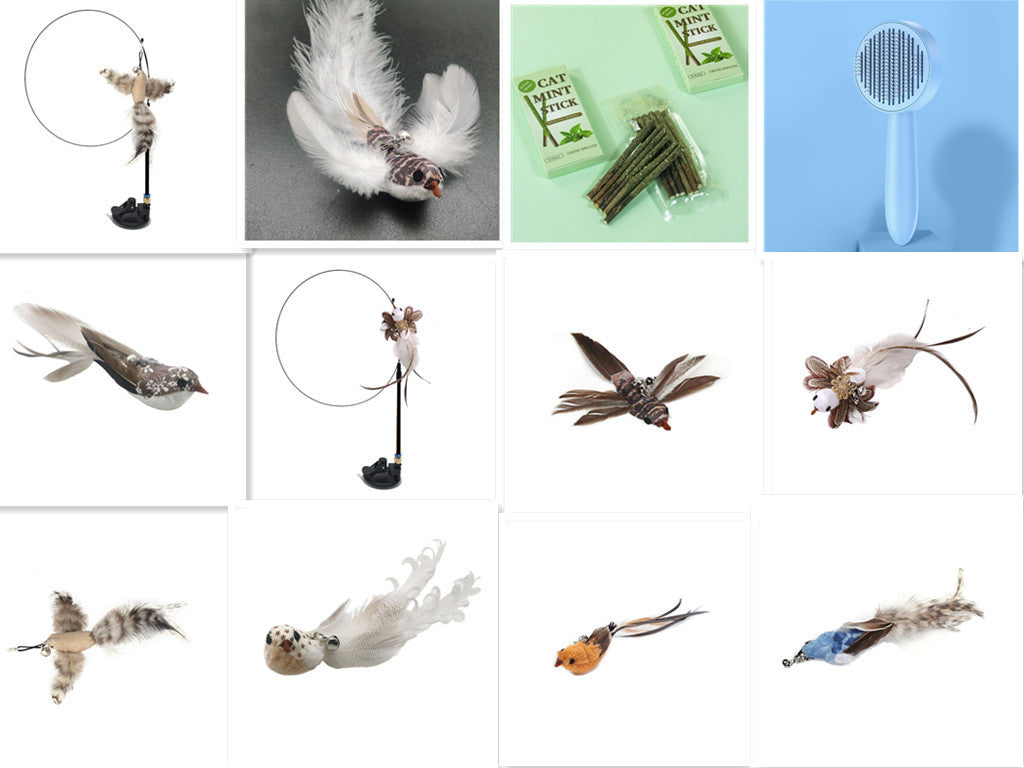 hands-free wire feather cat toy – suction cup teaser wand with flexible steel wire