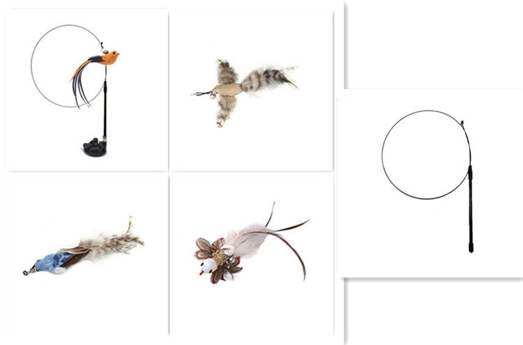 hands-free wire feather cat toy – suction cup teaser wand with flexible steel wire