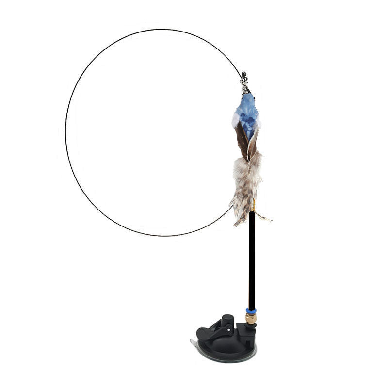 hands-free wire feather cat toy – suction cup teaser wand with flexible steel wire