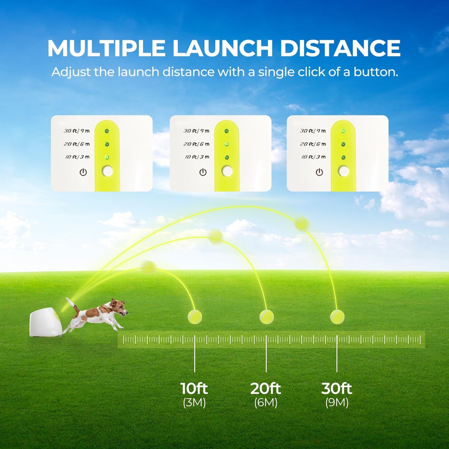 dog pet toys tennis launcher automatic throwing machine pet ball throw device 3/6/9m section emission with 3 balls dog training