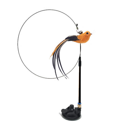 Hands-Free Wire Feather Cat Toy – Suction Cup Teaser Wand with Flexible Steel Wire